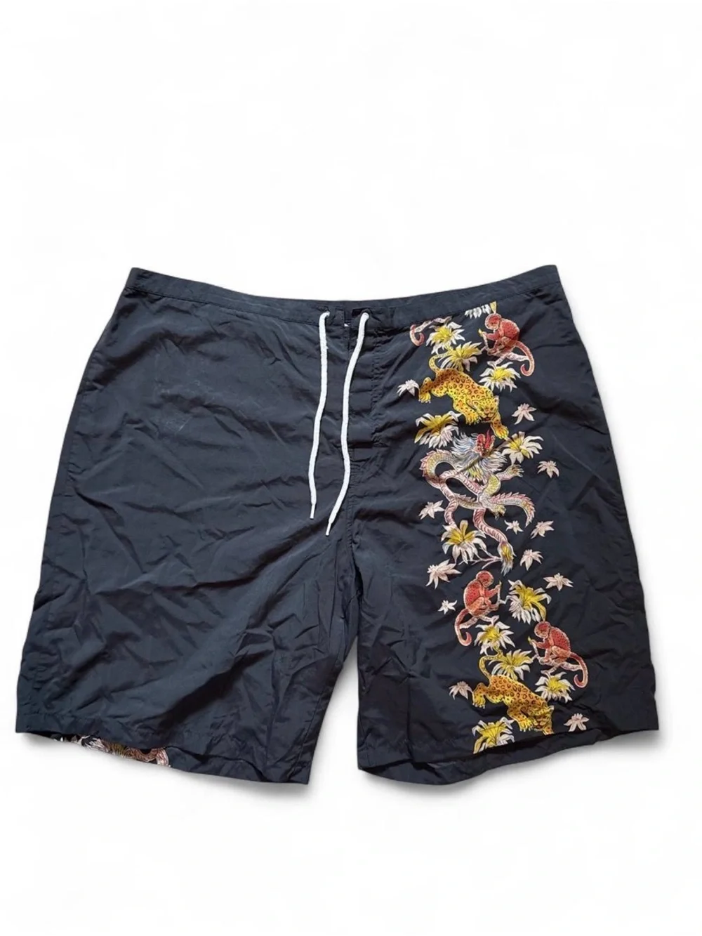 Vintage y2k Polo by Ralph Lauren Black Swim Shorts with Tropical Embroidery